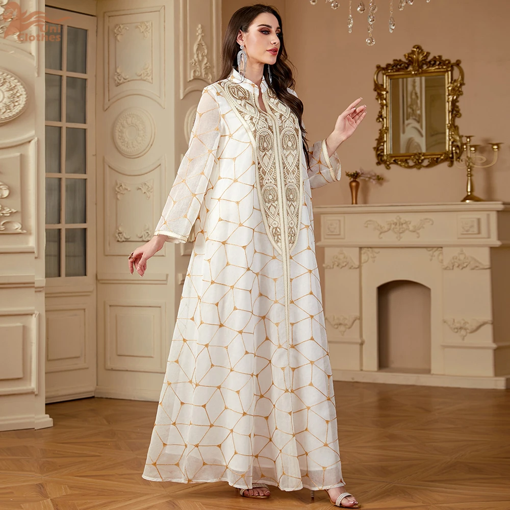 New Muslim Robe Patchwork Beaded Abaya Mesh Loose Muslim Elegant Women Evening Dresses Ramadan Embroidery Dress Dubai
New Muslim Robe Patchwork Beaded Abaya Mesh Loose Muslim Elegant Women Evening Dresses Ramadan Embroidery Dress Dubai