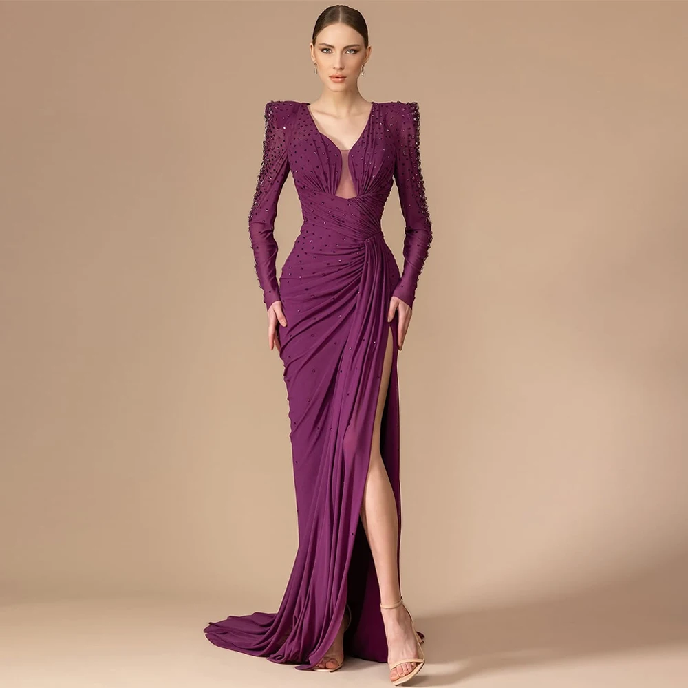 Luxury Crystal Evening Dress Customized V-Neck Long Sleeves Formal Occasion Gowns Fashion Sweep Train Zipper Back Prom Dress
Luxury Crystal Evening Dress Customized V-Neck Long Sleeves Formal Occasion Gowns Fashion Sweep Train Zipper Back Prom Dress