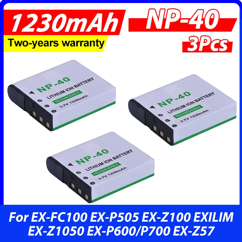 3Pcs 1230mAh NP-40 NP 40 NP40 Li-ion Battery for EX-FC100 EX-P505 EX-Z100 EXILIM EX-Z1050 EX-P600/P700 EX-Z57
3Pcs 1230mAh NP-40 NP 40 NP40 Li-ion Battery for EX-FC100 EX-P505 EX-Z100 EXILIM EX-Z1050 EX-P600/P700 EX-Z57