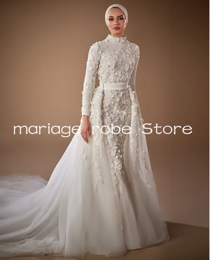 Muslim Mermaid Two Pieces wedding Dresses with Detachable Train 3D Floral Lace Hijab Henna Bridal Gown Bespoke Customized
Muslim Mermaid Two Pieces wedding Dresses with Detachable Train 3D Floral Lace Hijab Henna Bridal Gown Bespoke Customized