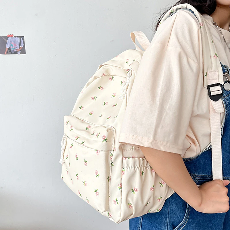 White Floral Student Backpack Medium Capacity Lightweight Nylon Double Shoulder School Daily Teen Girls Fresh Cute Bag
White Floral Student Backpack Medium Capacity Lightweight Nylon Double Shoulder School Daily Teen Girls Fresh Cute Bag