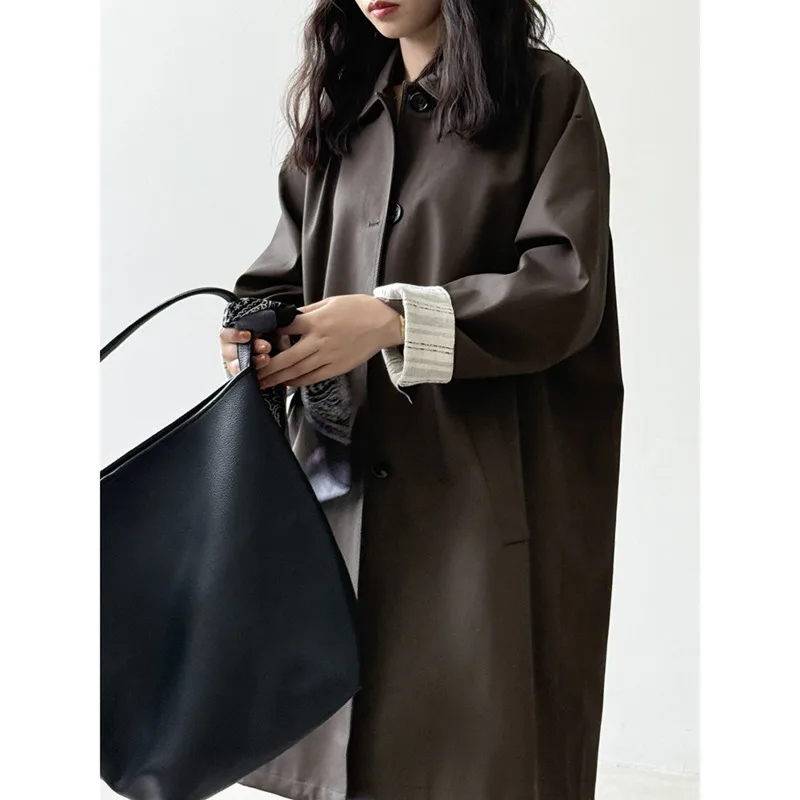 Autumn Pu Leather Trench Coat,Women Single-Breasted Vertical Stripe Rolled Sleeve Loose Long Coat
Autumn Pu Leather Trench Coat,Women Single-Breasted Vertical Stripe Rolled Sleeve Loose Long Coat