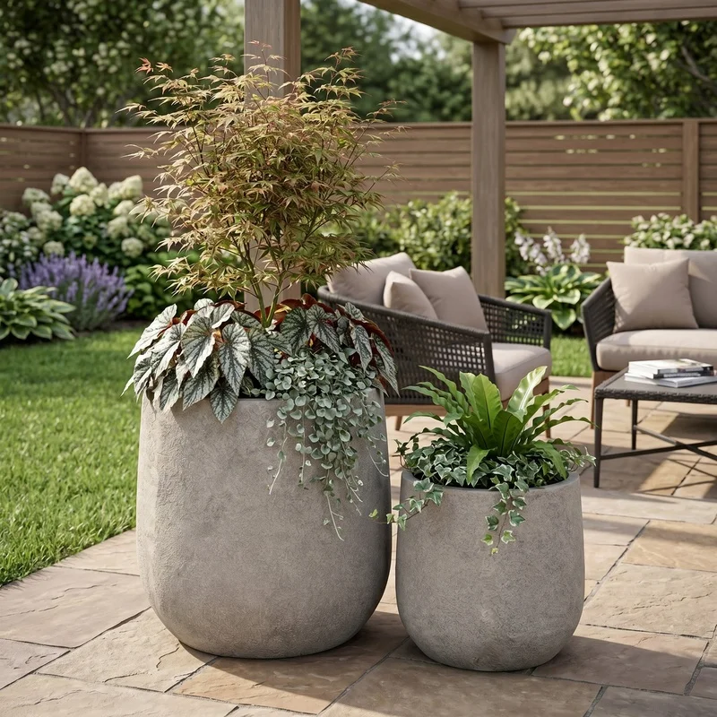 Handmade Rustic Concrete Planters Set of 2, Outdoor Indoor Pots with Drainage Holes, Antique Grey, 13" and 17" Diameter
Handmade Rustic Concrete Planters Set of 2, Outdoor Indoor Pots with Drainage Holes, Antique Grey, 13" and 17" Diameter