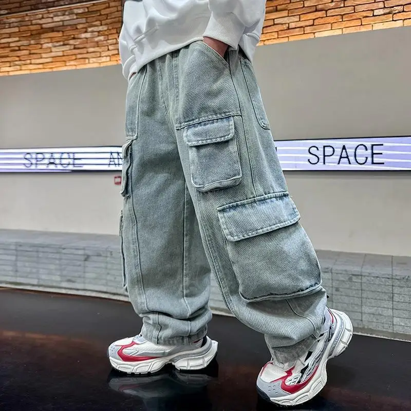 Boys Hip Hop Streetwear Cargo Jeans with Pocket Spring Autumn New Style Teen Wide Leg Denim Pants Child Loose Casual Trousers
Boys Hip Hop Streetwear Cargo Jeans with Pocket Spring Autumn New Style Teen Wide Leg Denim Pants Child Loose Casual Trousers