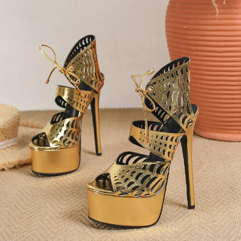 Eilyken Golden Hollow Out Lace-up Women Sandals Fashion Chunky Platform Extreme Thin High Heels Banquet Nightclub Shoes
Eilyken Golden Hollow Out Lace-up Women Sandals Fashion Chunky Platform Extreme Thin High Heels Banquet Nightclub Shoes