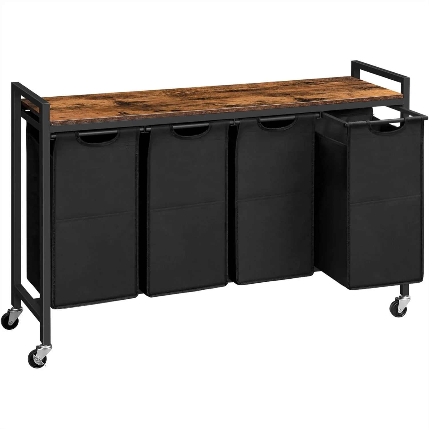 Laundry Sorter 4 Sections with Wheels, Rolling Hamper 40L Each, Removable Oxford Bags, Rustic Brown Black
Laundry Sorter 4 Sections with Wheels, Rolling Hamper 40L Each, Removable Oxford Bags, Rustic Brown Black