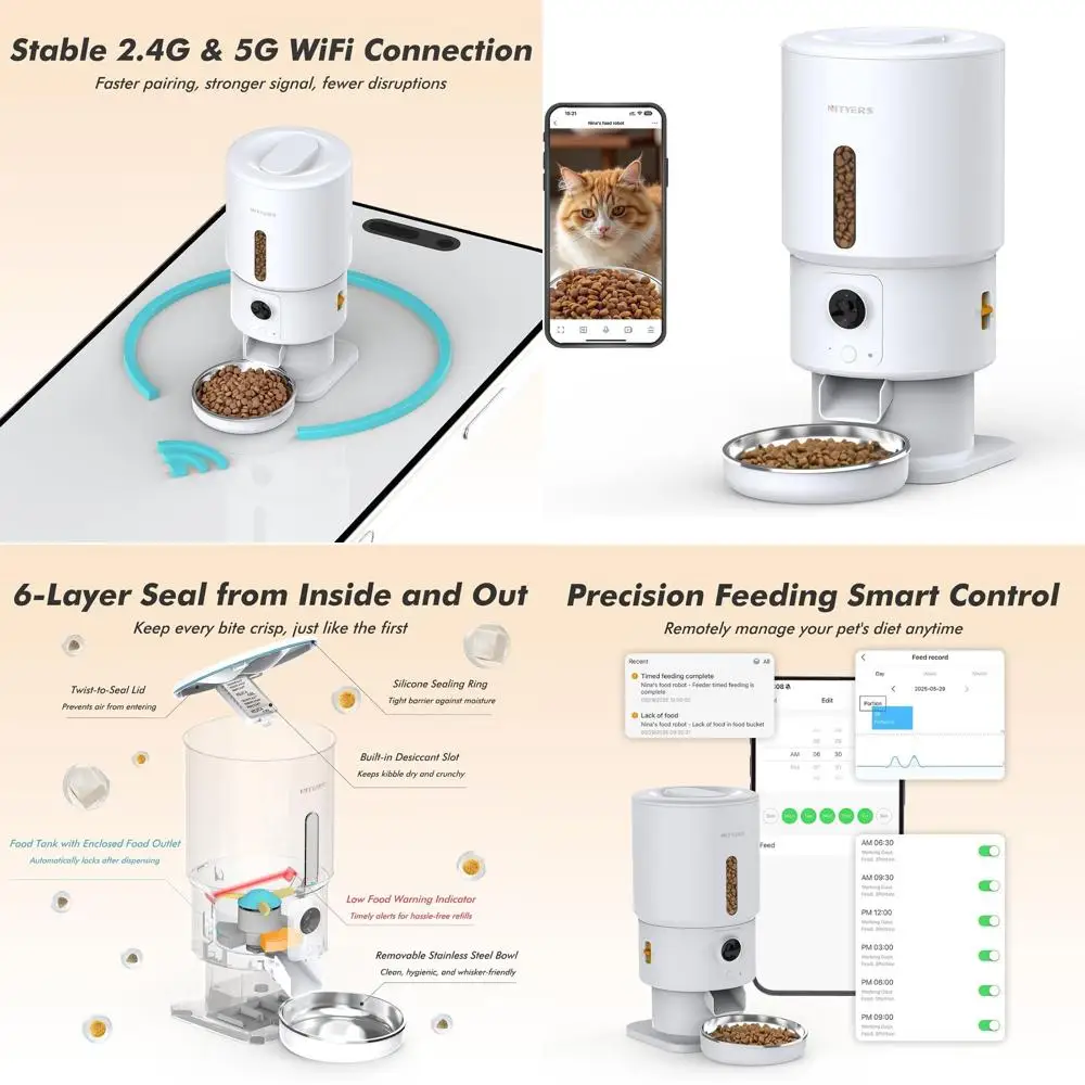 5G Smart Pet Feeder: 1080P Camera, Timed Dispenser, 1-15 Meals, 1-99 Portions, Night Vision, 2-Way Audio, 5L Dry Food Preserver
5G Smart Pet Feeder: 1080P Camera, Timed Dispenser, 1-15 Meals, 1-99 Portions, Night Vision, 2-Way Audio, 5L Dry Food Preserver