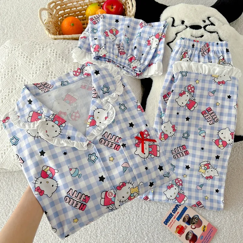 New Hello Kitty three-piece pajamas cartoon short-sleeved shorts set cute pure cotton Hello Kitty women's loungewear
New Hello Kitty three-piece pajamas cartoon short-sleeved shorts set cute pure cotton Hello Kitty women's loungewear