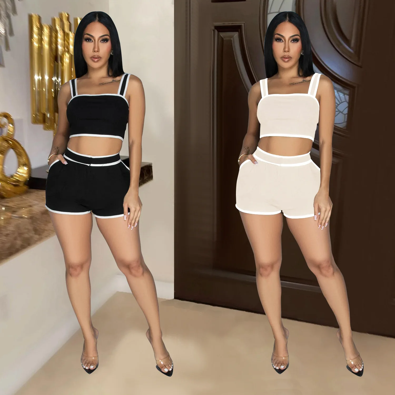Fashion women's clothing solid color suspender shorts two-piece women's dress elegant high temperament thin hot sale new women's
Fashion women's clothing solid color suspender shorts two-piece women's dress elegant high temperament thin hot sale new women's