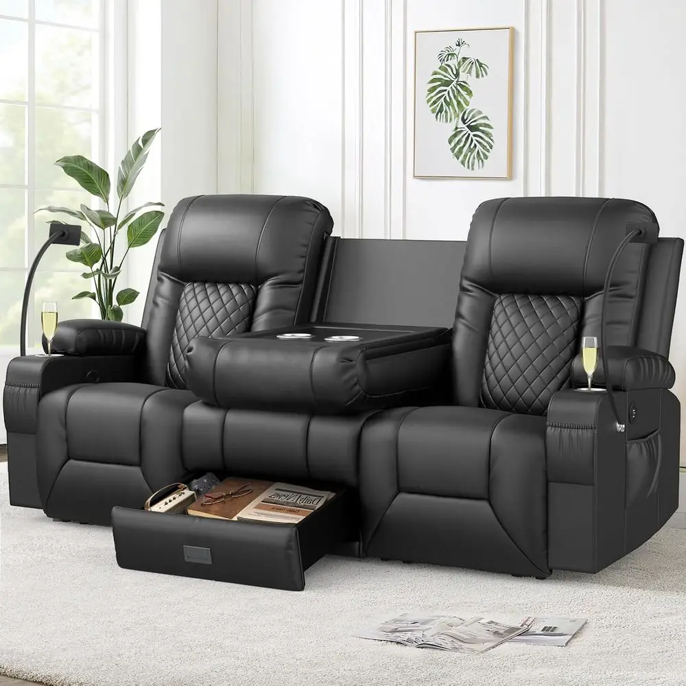 Dual Reclining Leather Loveseat with Storage, USB Ports, Cup and Cell Phone Holders for Living Room or RV, Black
Dual Reclining Leather Loveseat with Storage, USB Ports, Cup and Cell Phone Holders for Living Room or RV, Black