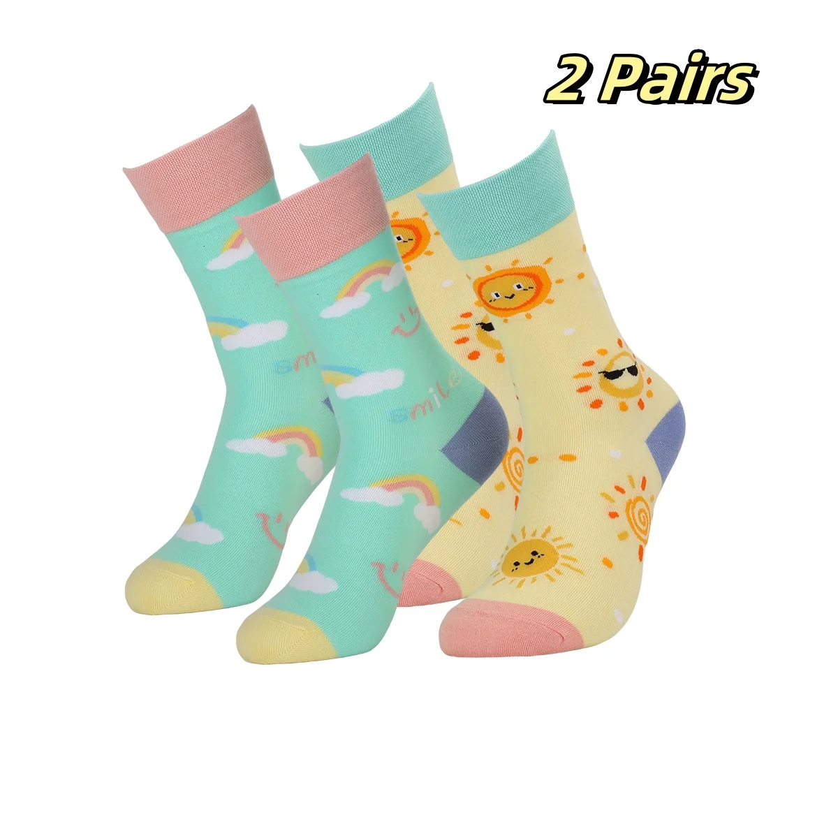 2 пары женских носков Sunshine Rainbow Ins Style, милый модный стиль AB, костюм на все сезоны 
2 пары женских носков Sunshine Rainbow Ins Style, милый модный стиль AB, костюм на все сезоны