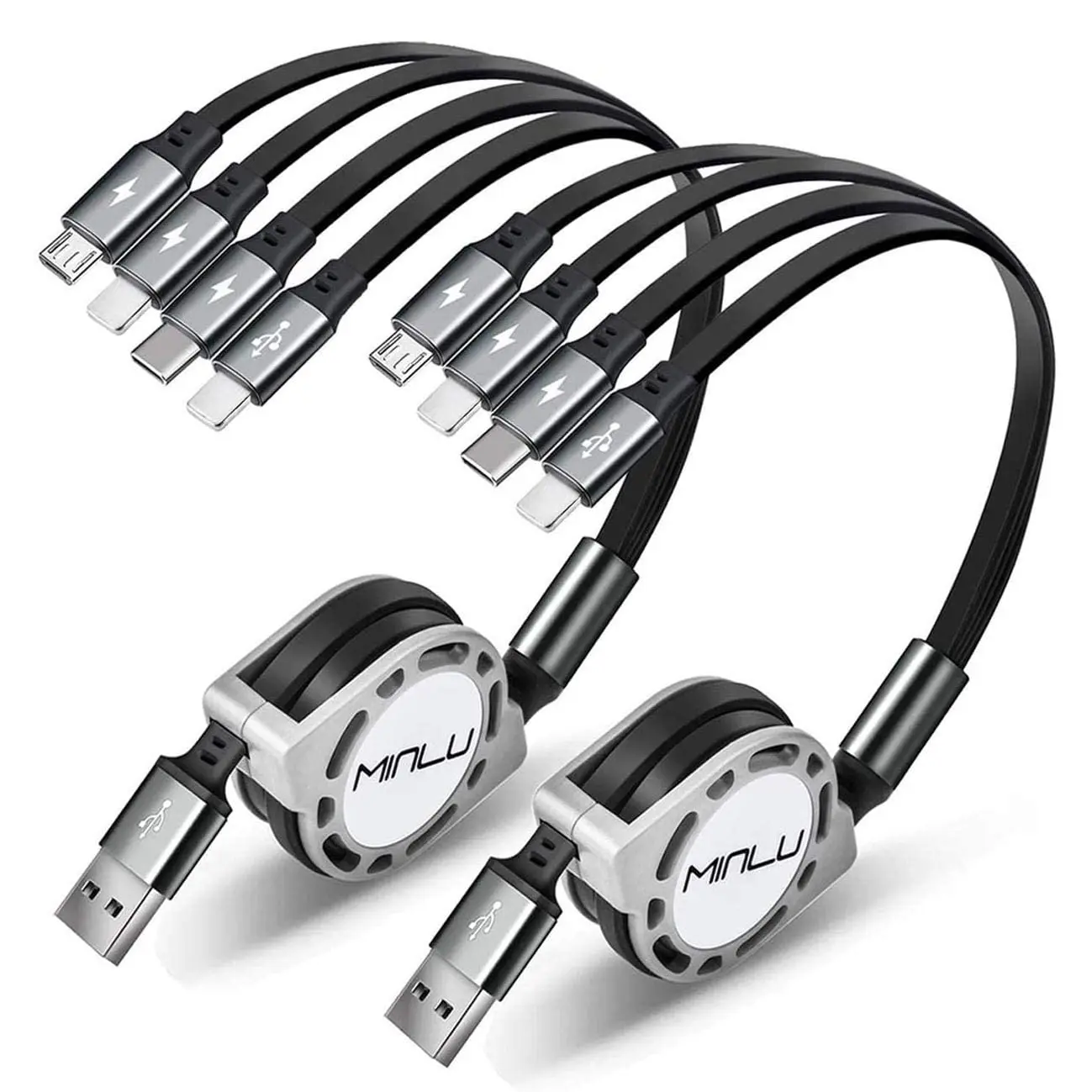 4-in-1 Multi Charging Cable 4A, 2-Pack 4Ft Retractable Fast Charger Cord for Type C/Micro USB, Cell Phones, Galaxy, iPad, Tablet
4-in-1 Multi Charging Cable 4A, 2-Pack 4Ft Retractable Fast Charger Cord for Type C/Micro USB, Cell Phones, Galaxy, iPad, Tablet