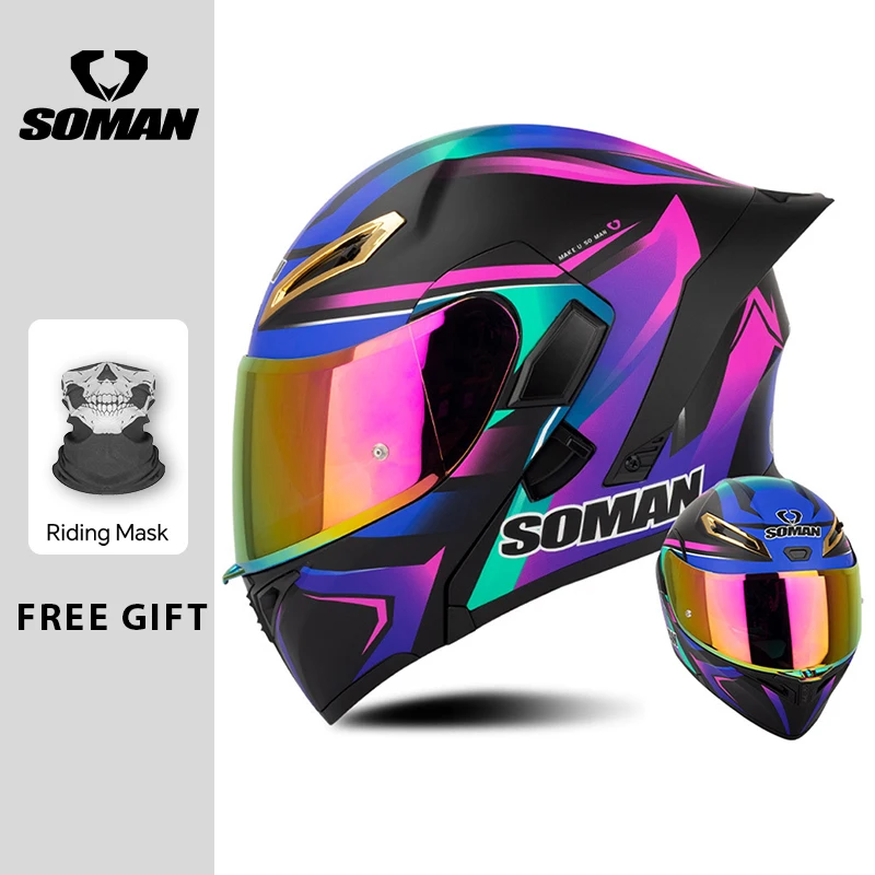 SOMAN Motorcycle Helmet Flip Up Helmets Man Woman DOT Approved Dual Visors Full Face Moto Helmet with Colorful Lens Four Seasons
SOMAN Motorcycle Helmet Flip Up Helmets Man Woman DOT Approved Dual Visors Full Face Moto Helmet with Colorful Lens Four Seasons