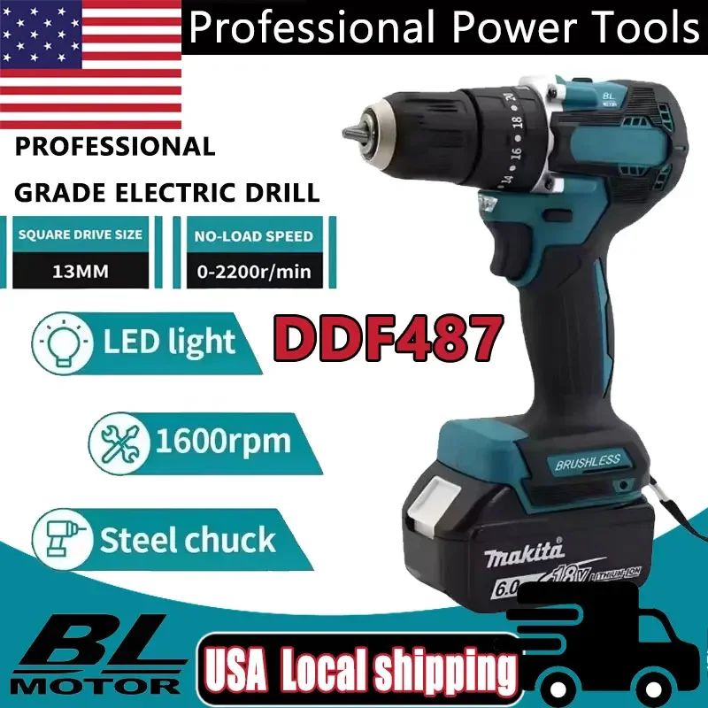 DDF487 Cordless Brushless Electric Drill Driver Compact High Torque LXT Electric Variable Speed Brushless Motor Tool Fit Makita
DDF487 Cordless Brushless Electric Drill Driver Compact High Torque LXT Electric Variable Speed Brushless Motor Tool Fit Makita