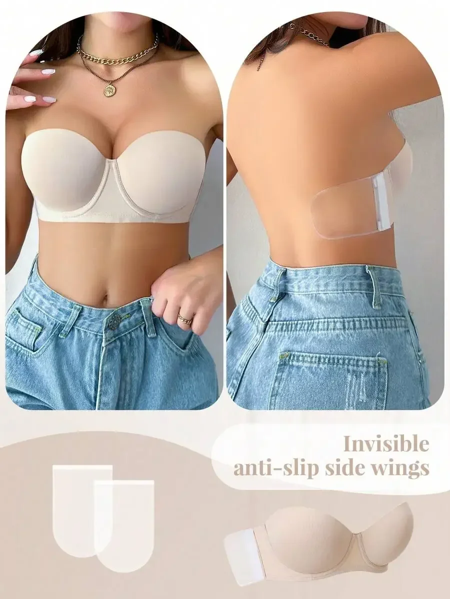 Women Seamless Underwire Strapless Bra With Front Hook And Loop Closure
Women Seamless Underwire Strapless Bra With Front Hook And Loop Closure