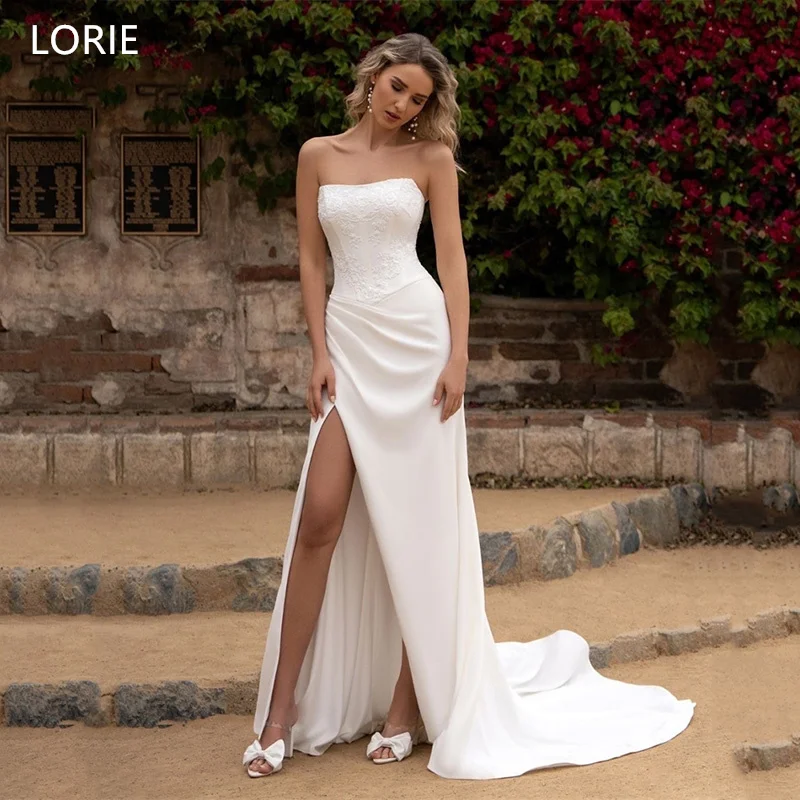 LORIE Mermaid Ivory Wedding Dresses Strapless Side Slit Appliques Bride Prom Gown Sleeveless Draped Bridal Gown 2025 Customized
LORIE Mermaid Ivory Wedding Dresses Strapless Side Slit Appliques Bride Prom Gown Sleeveless Draped Bridal Gown 2025 Customized
