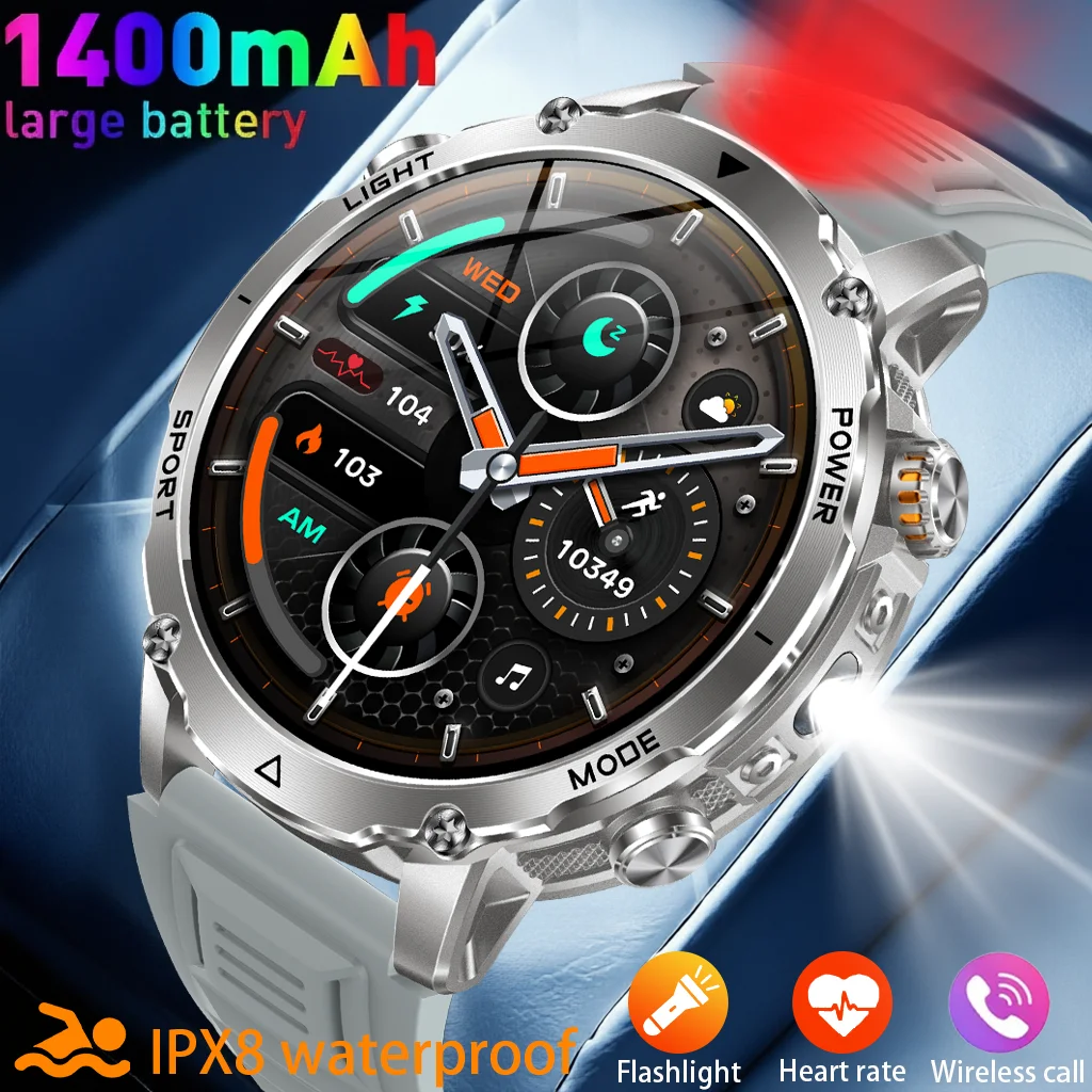 2026 1.7-inch Large Screen Military Smart Watch 1400mAh IP68 Waterproof Heart Rate Tactical LED Flashlight Men Sports Bracelet
2026 1.7-inch Large Screen Military Smart Watch 1400mAh IP68 Waterproof Heart Rate Tactical LED Flashlight Men Sports Bracelet