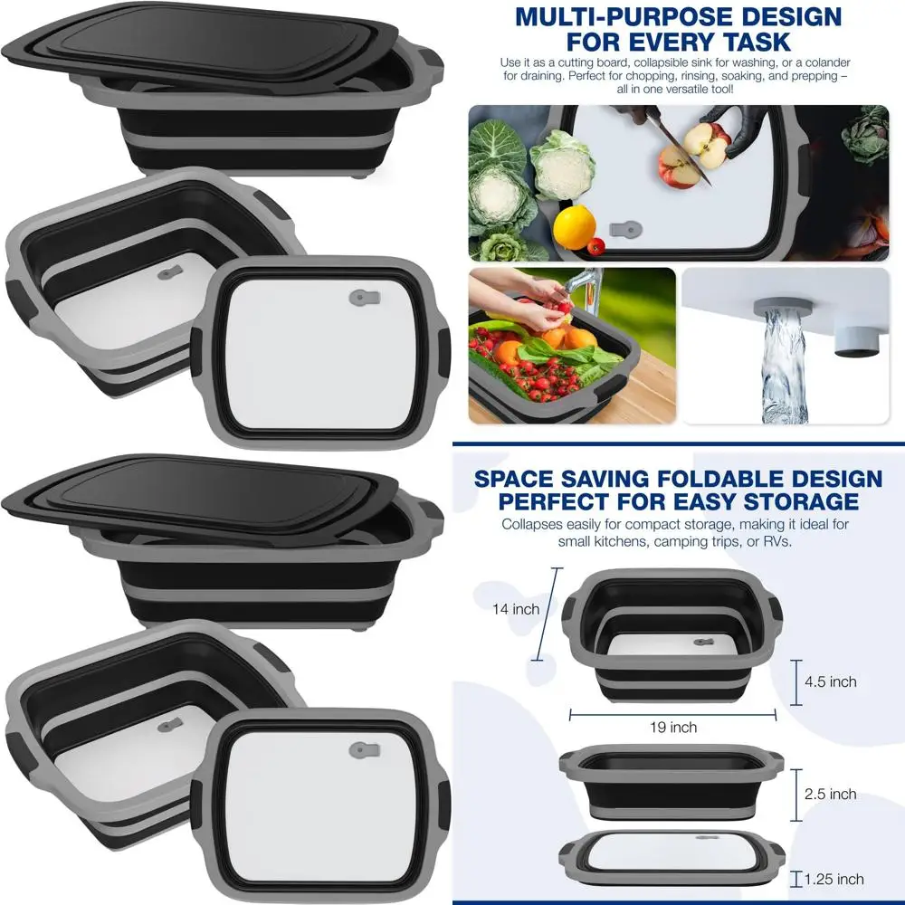 XL Collapsible BBQ Prep Tub with Cutting Board, Lid, and Strainer - Ideal for Marinating, Draining, and Outdoor Cooking (Black)
XL Collapsible BBQ Prep Tub with Cutting Board, Lid, and Strainer - Ideal for Marinating, Draining, and Outdoor Cooking (Black)