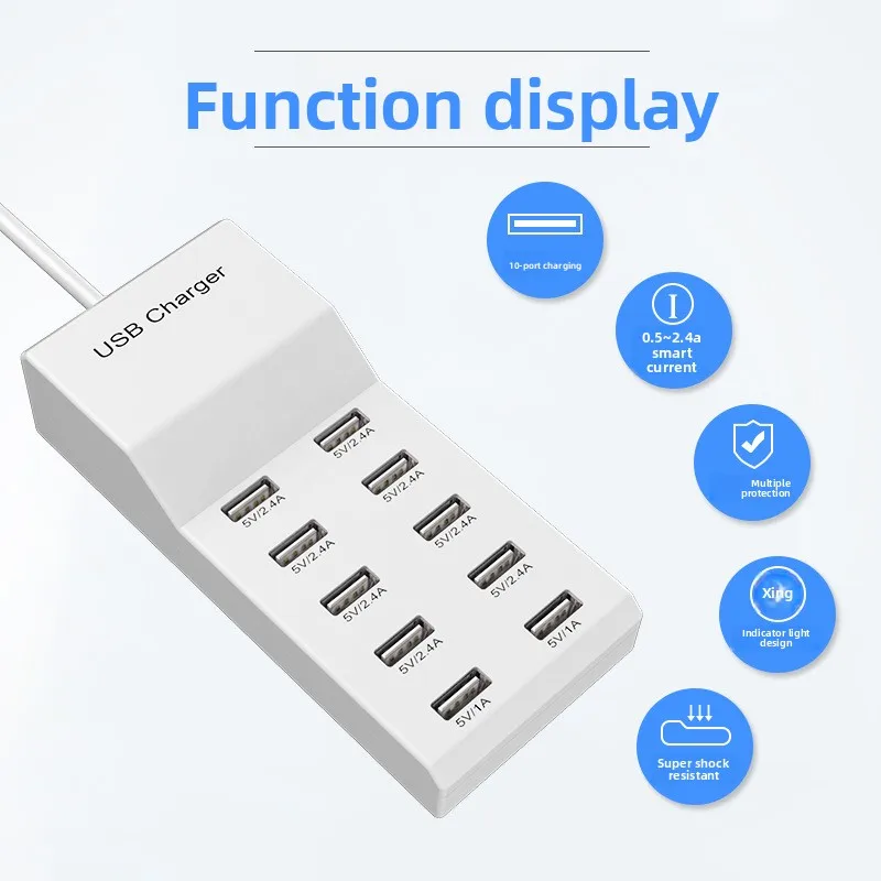 Многопортовый USB-разъем для зарядного устройства мобильного телефона, мощная 10-портовая зарядная станция, подходит для iOS, Android
Многопортовый USB-разъем для зарядного устройства мобильного телефона, мощная 10-портовая зарядная станция, подходит для iOS, Android