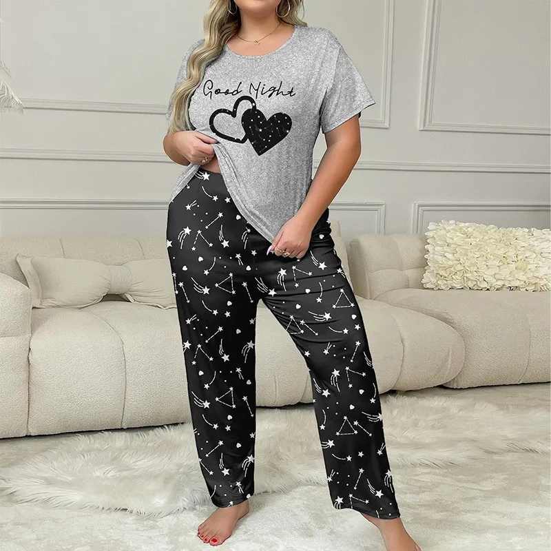5XL Plus Size Womens Pajama Set Short Sleeve Trousers Sleepwear Pjs Lounge Set Knit Soft Two-piece Set Can Be Worn Outside
5XL Plus Size Womens Pajama Set Short Sleeve Trousers Sleepwear Pjs Lounge Set Knit Soft Two-piece Set Can Be Worn Outside
