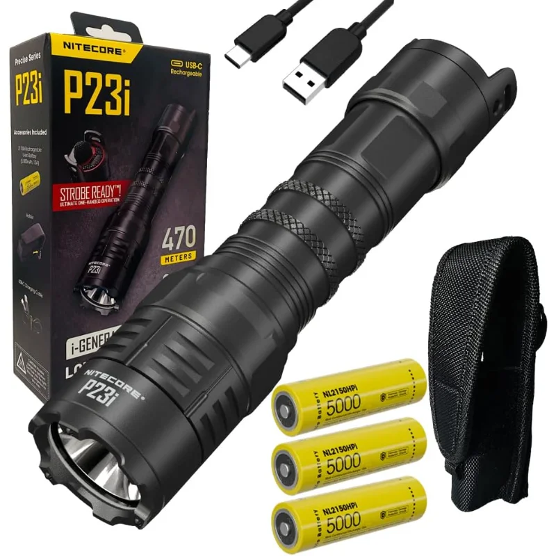 Nitecore P23i Long Range Flashlight -3000 lumens w/ 2X Extra NL2150HPi Battery & Eco-Sensa Type-C USB Charging Cable
Nitecore P23i Long Range Flashlight -3000 lumens w/ 2X Extra NL2150HPi Battery & Eco-Sensa Type-C USB Charging Cable