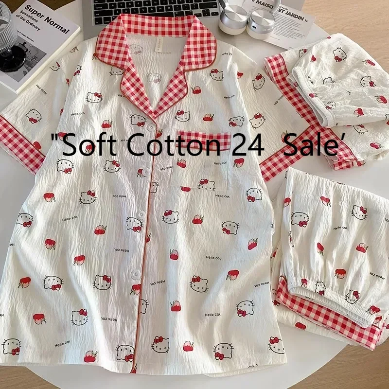Hello Kitty 3-Piece Summer Pajama Set Women's White Short Sleeve Top + Pants + Shorts 100% Cotton Kawaii Sleepwear Loungewear
Hello Kitty 3-Piece Summer Pajama Set Women's White Short Sleeve Top + Pants + Shorts 100% Cotton Kawaii Sleepwear Loungewear