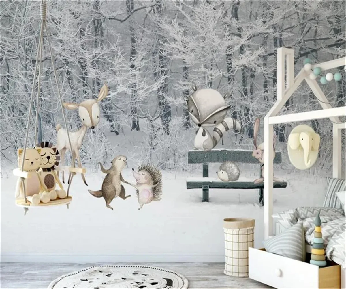 Customized large wallpaper mural children's room winter snow scene cartoon animal background wall decoration painting
Customized large wallpaper mural children's room winter snow scene cartoon animal background wall decoration painting