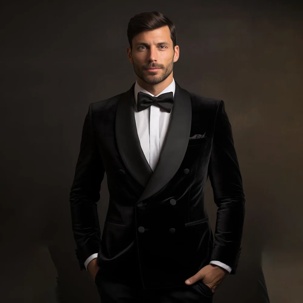 Elegant Velvet Men's Suits Black Chic Shawl Lapel Double Breasted 2 Piece Slim Fit Fashion Wedding Party Tuxedo Jacket Pants
Elegant Velvet Men's Suits Black Chic Shawl Lapel Double Breasted 2 Piece Slim Fit Fashion Wedding Party Tuxedo Jacket Pants
