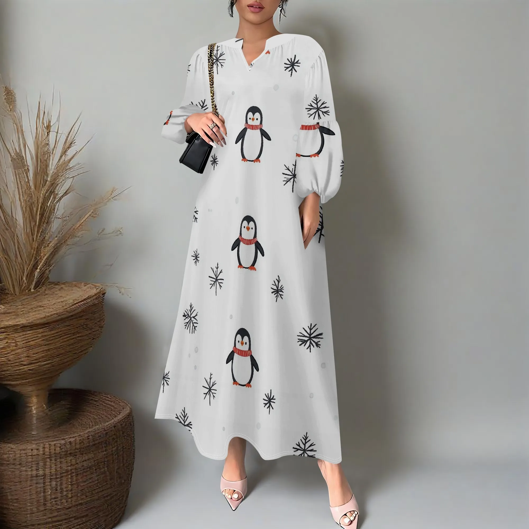Women's Long Sleeve Penguin Print Maxi Dress XS-3XL 2025 Winter Casual Snowflake Dress for Holiday Home Gathering Look
Women's Long Sleeve Penguin Print Maxi Dress XS-3XL 2025 Winter Casual Snowflake Dress for Holiday Home Gathering Look