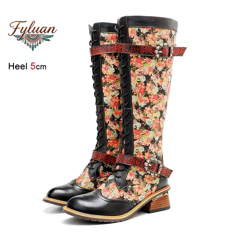 Europe and America Style Lace-up Floral Print Knee-high Boots For Women Party Shoes 5CM Genuine leather High Heel Autumn Boots
Europe and America Style Lace-up Floral Print Knee-high Boots For Women Party Shoes 5CM Genuine leather High Heel Autumn Boots