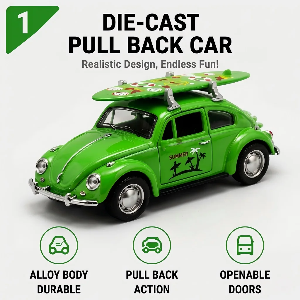 Retro Pullback Car DIY Assembly Model Toy with Detachable Surfboard And Openable Door Fun Gift for Boys And Girls
Retro Pullback Car DIY Assembly Model Toy with Detachable Surfboard And Openable Door Fun Gift for Boys And Girls