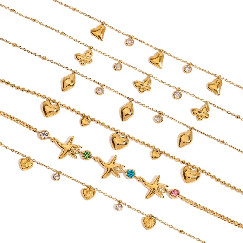 Minar New Popular Multiple CZ Cubic Zirconia Heart Star Rhombus Butterfly Charm Bracelets for Women 18K Gold Stainless Steel
Minar New Popular Multiple CZ Cubic Zirconia Heart Star Rhombus Butterfly Charm Bracelets for Women 18K Gold Stainless Steel