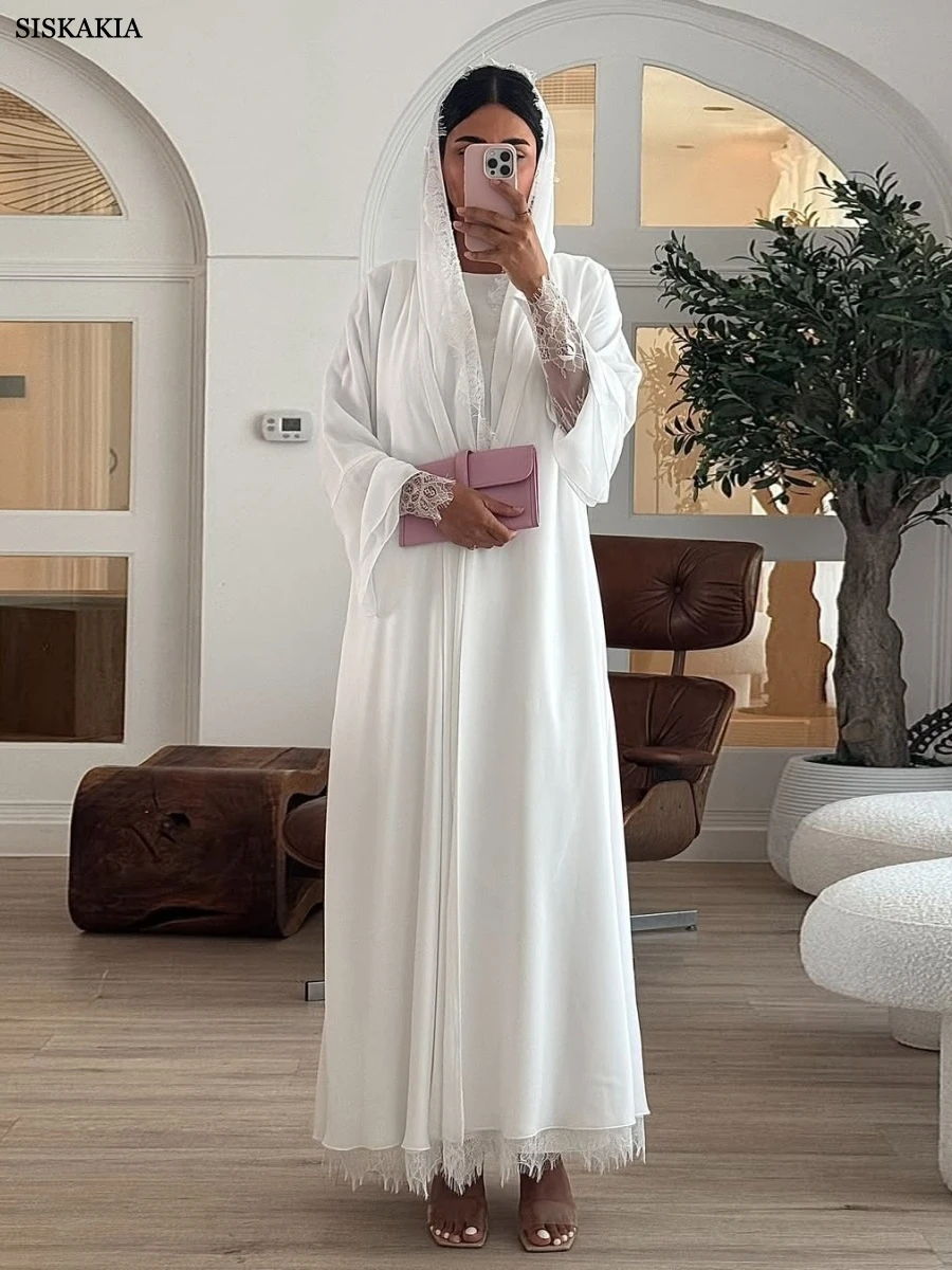 Siskakia Fashion Dubai Guipure Lace Panel Maix Dress Hijab included Muslim Solid Open Abaya 2025
Siskakia Fashion Dubai Guipure Lace Panel Maix Dress Hijab included Muslim Solid Open Abaya 2025
