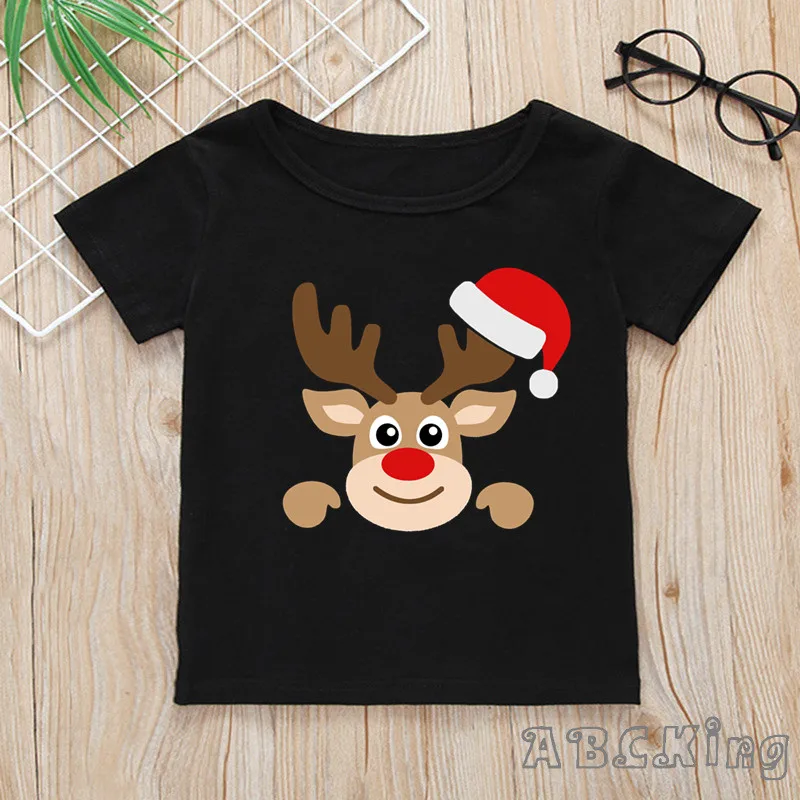 Merry Christmas Cute Deer Santa Print Cartoon Kids T-shirt Girls Clothes Baby Boys Black Short Sleeve T shirt Children Tops
Merry Christmas Cute Deer Santa Print Cartoon Kids T-shirt Girls Clothes Baby Boys Black Short Sleeve T shirt Children Tops