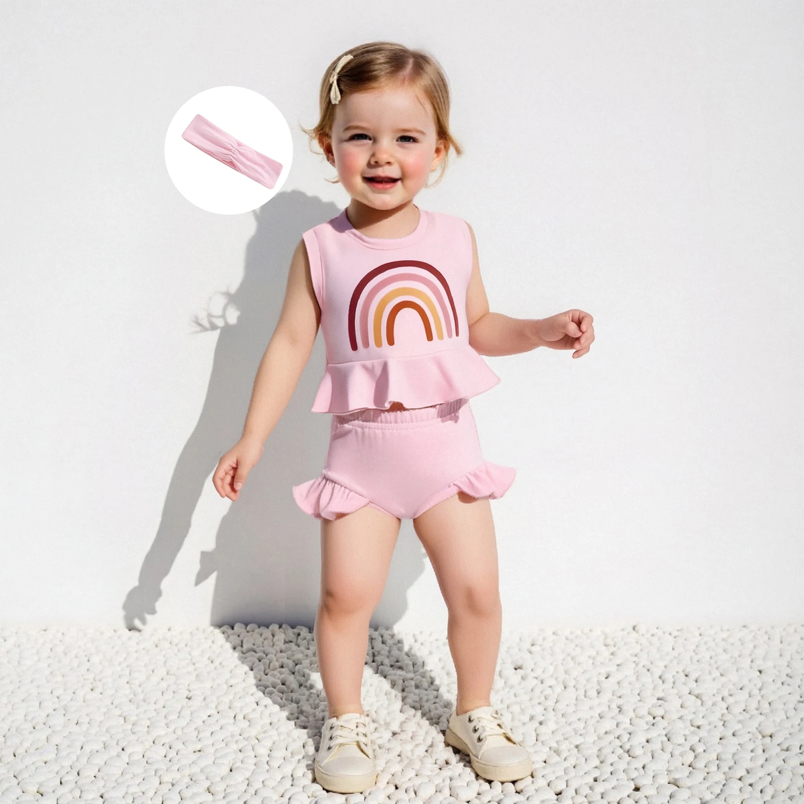 Baby Girls Summer Outfits Rainbow Print Tank Tops and Solid Color Shorts Headband 3 Pcs Set Fashion Clothes
Baby Girls Summer Outfits Rainbow Print Tank Tops and Solid Color Shorts Headband 3 Pcs Set Fashion Clothes