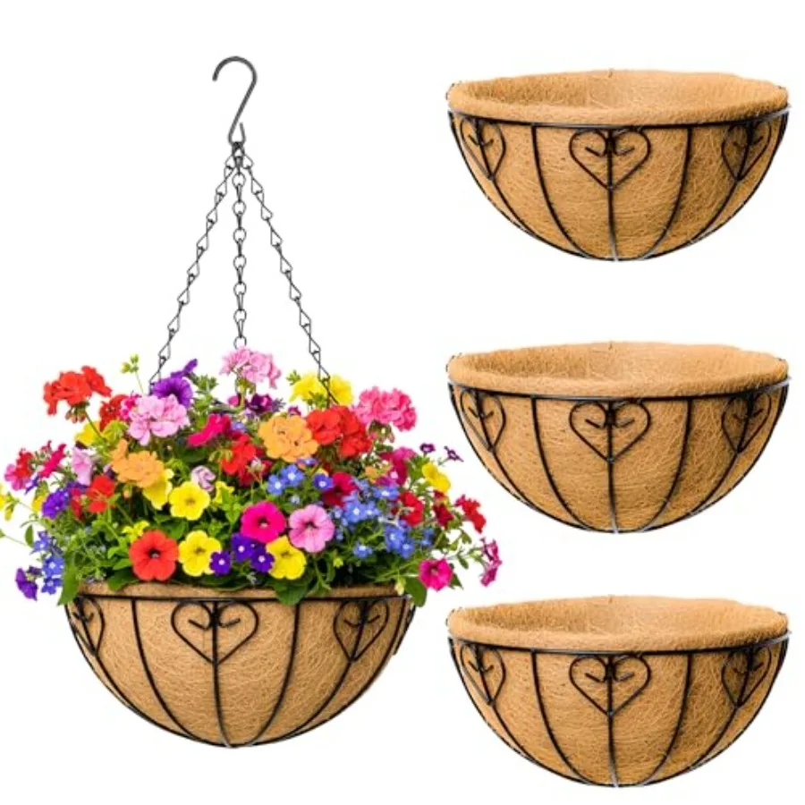 4 Pack Hanging Planters Metal Hanging Planter Basket Flower Pots with Coco Coir Liners Round Wire Plant Holder with Chain for I
4 Pack Hanging Planters Metal Hanging Planter Basket Flower Pots with Coco Coir Liners Round Wire Plant Holder with Chain for I
