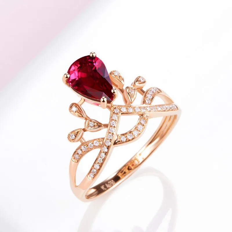 New European and American Crown Water Drop Shape Red Tourmaline Gemstone Open for Women 18K Rose Gold Plated Ring
New European and American Crown Water Drop Shape Red Tourmaline Gemstone Open for Women 18K Rose Gold Plated Ring