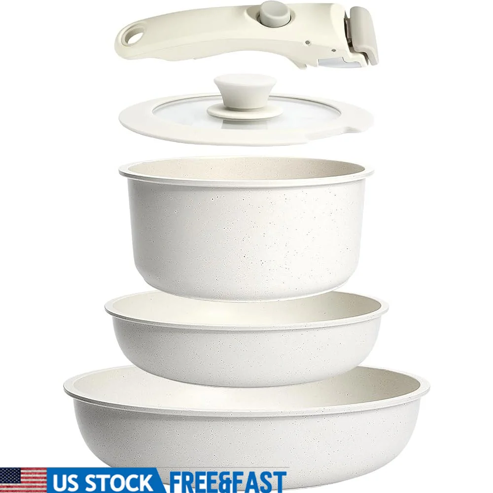 5Pcs Non Stick Cookware Set Pots Pans with Detachable Handle Induction Kitchen Cooking Utensils Healthy Granite Coating Durable
5Pcs Non Stick Cookware Set Pots Pans with Detachable Handle Induction Kitchen Cooking Utensils Healthy Granite Coating Durable