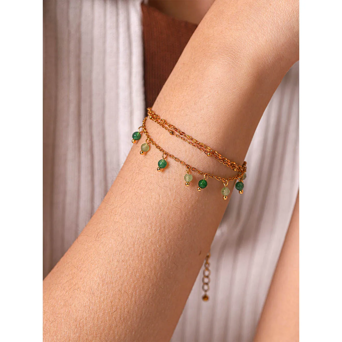 High Quality Jewelry Gift for Women Exquisite Stainless Steel Green Natural Stone Double Layer Chain Stacking Necklace
High Quality Jewelry Gift for Women Exquisite Stainless Steel Green Natural Stone Double Layer Chain Stacking Necklace