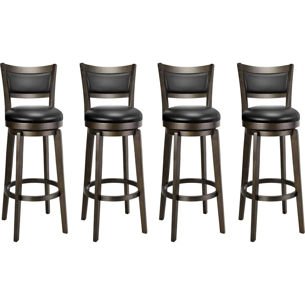 Set of 4, 34 High-Back Extra Tall Bar Stools, Black Faux Leather, Solid Wood Legs, Wrap-Around Backrest for Counter or Pub
Set of 4, 34 High-Back Extra Tall Bar Stools, Black Faux Leather, Solid Wood Legs, Wrap-Around Backrest for Counter or Pub