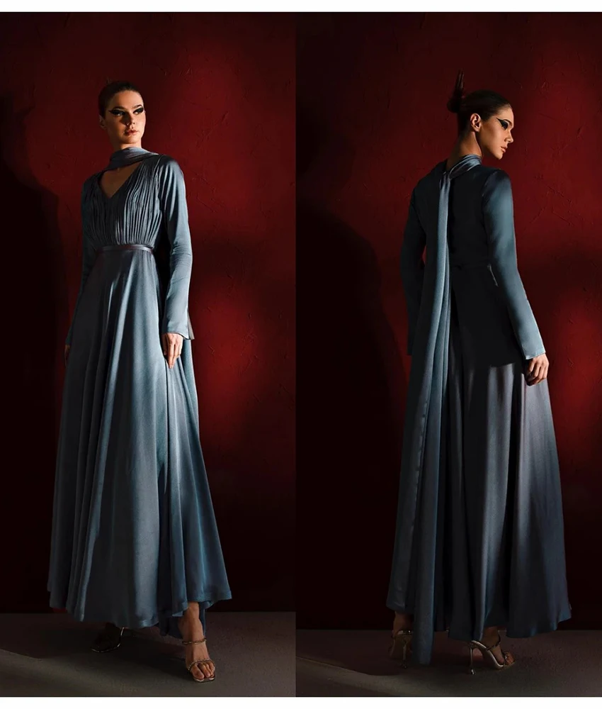 Customized Formal Satin A-Line shawl Evening Dress High Quality Long Sleeves V-Neck Floor Length فستان سهرة نسائي
Customized Formal Satin A-Line shawl Evening Dress High Quality Long Sleeves V-Neck Floor Length فستان سهرة نسائي