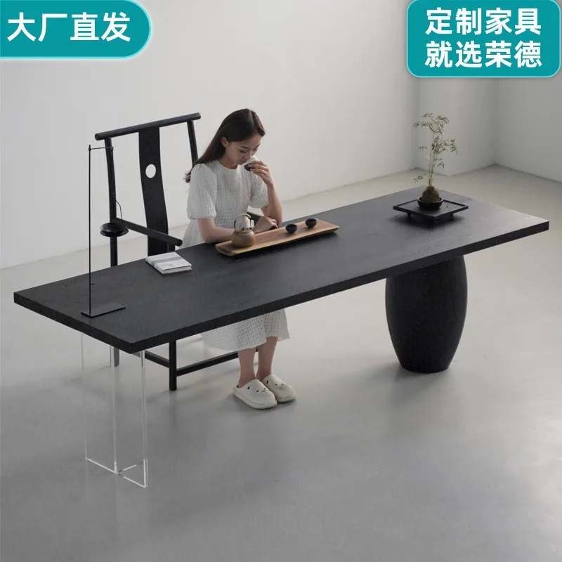 Wabi-sabi style solid wood dining table, black household carbonized ash wood for guests, mostly use tea tables, rectangular tabl
Wabi-sabi style solid wood dining table, black household carbonized ash wood for guests, mostly use tea tables, rectangular tabl