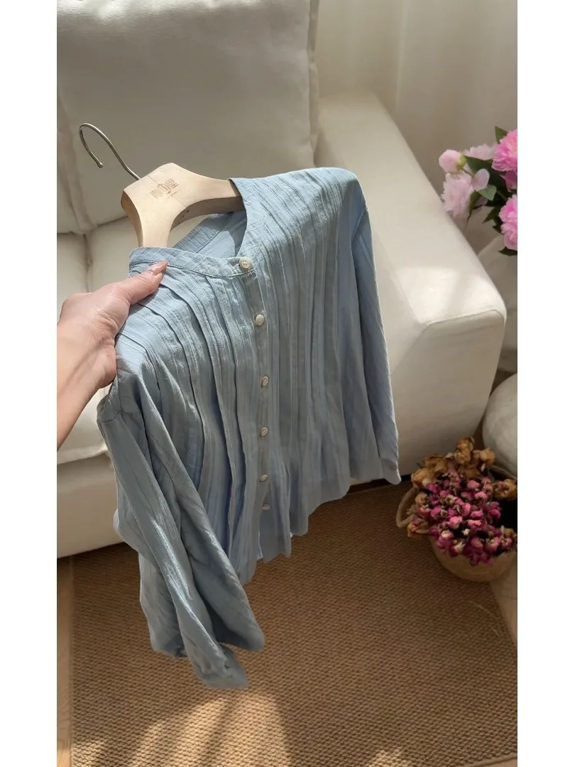 Синяя плиссированная блузка с длинным рукавом для женщин, свободного кроя, модная, весна 2026, новинка, из хлопка и полиэстера, повседневная, дышащая, топ
Синяя плиссированная блузка с длинным рукавом для женщин, свободного кроя, модная, весна 2026, новинка, из хлопка и полиэстера, повседневная, дышащая, топ