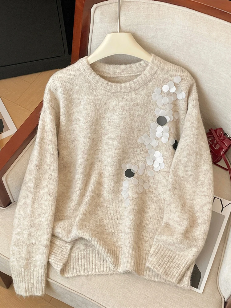 Women Apricot Pullover Sweater with Collar Harajuku Y2k Long Sleeve Knitted Cashmere Sequins Sweaters 90s Vintage 2000s Clothes
Women Apricot Pullover Sweater with Collar Harajuku Y2k Long Sleeve Knitted Cashmere Sequins Sweaters 90s Vintage 2000s Clothes