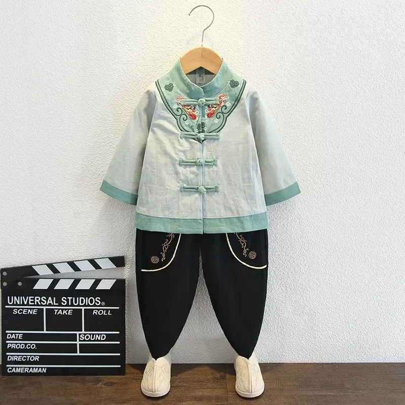 Chinese Style Hanfu Kids Boys Retro Print Tang Suit Tops Pants School Uniform Set Children Qipao Shirts Oriental Clothing Set
Chinese Style Hanfu Kids Boys Retro Print Tang Suit Tops Pants School Uniform Set Children Qipao Shirts Oriental Clothing Set