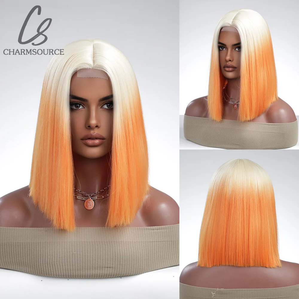 CharmSource White Ombre Orange Medium Long Straight Wigs Synthetic Forehead Hand Woven Lace Wig for Black White Women Hair Party
CharmSource White Ombre Orange Medium Long Straight Wigs Synthetic Forehead Hand Woven Lace Wig for Black White Women Hair Party