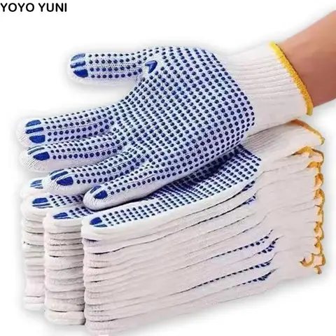 48PCS/24Pairs Wear-Resistant Work Gloves Thickened Rubber Coated Protective Gloves Cotton Material Comfortable Anti Slip Gloves