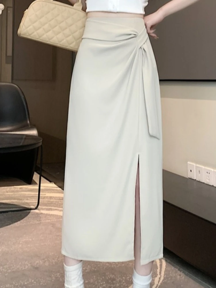 Elegant Solid Color Long Skirt Asymmetric Tie Waist Bodycon A-Line Side Slit Pleated Office Lady Versatile Blazer Midi Skirt
Elegant Solid Color Long Skirt Asymmetric Tie Waist Bodycon A-Line Side Slit Pleated Office Lady Versatile Blazer Midi Skirt