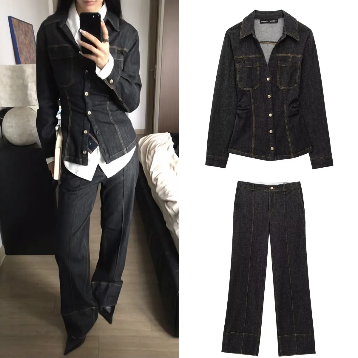 ETJ 2025 TRAF Women's Spring new Stretch waist slim-fit denim shirt & Edge trim flare comfortable denim trousers
ETJ 2025 TRAF Women's Spring new Stretch waist slim-fit denim shirt & Edge trim flare comfortable denim trousers