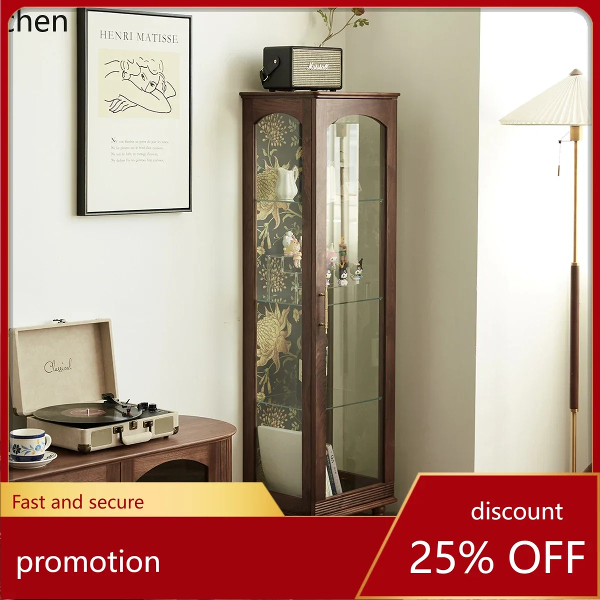 HXL Vintage Black Walnut Solid Wood Bookcase Living Room Glass Storage Cabinet
HXL Vintage Black Walnut Solid Wood Bookcase Living Room Glass Storage Cabinet